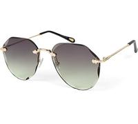 styleBREAKER Damen Piloten Sonnenbrille Rahmenlos mit getönten Gläsern im Diamant Schliff, Geprägte Bügel, Vieleckige Gläser 09020106, Farbe:Gestell Gold/Glas Grau-Grün Verlauf