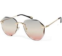 styleBREAKER Damen Piloten Sonnenbrille Rahmenlos mit getönten Gläsern im Diamant Schliff, Geprägte Bügel, Vieleckige Gläser 09020106, Farbe:Gestell Gold/Glas Grau-Apricot Verlauf
