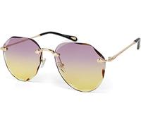 styleBREAKER Damen Piloten Sonnenbrille Rahmenlos mit getönten Gläsern im Diamant Schliff, Geprägte Bügel, Vieleckige Gläser 09020106, Farbe:Gestell Gold/Glas Violett-Gelb Verlauf
