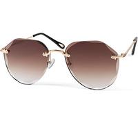 styleBREAKER Damen Piloten Sonnenbrille Rahmenlos mit getönten Gläsern im Diamant Schliff, Geprägte Bügel, Vieleckige Gläser 09020106, Farbe:Gestell Gold/Glas Braun Verlauf
