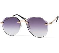 styleBREAKER Damen Piloten Sonnenbrille Rahmenlos mit getönten Gläsern im Diamant Schliff, Geprägte Bügel, Vieleckige Gläser 09020106, Farbe:Gestell Gold/Glas Grau Verlauf