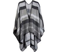 styleBREAKER Damen Poncho Cape Streifen Muster | Onesize, Schwarz-Grau