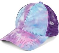 styleBREAKER Damen Ponytail Baseball Cap im Batik Look mit Mesh Einsatz, Basecap, Klettverschluss verstellbar 04023081, Farbe:Türkis-Violett