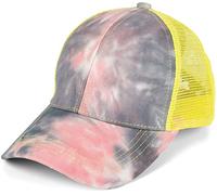 styleBREAKER Damen Ponytail Baseball Cap im Batik Look mit Mesh Einsatz, Basecap, Klettverschluss verstellbar 04023081, Farbe:Rose-Grau-Gelb