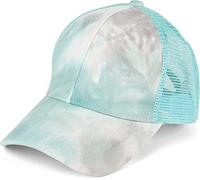 styleBREAKER Damen Ponytail Baseball Cap im Batik Look mit Mesh Einsatz, Basecap, Klettverschluss verstellbar 04023081, Farbe:Grau-Türkis