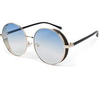 styleBREAKER Damen Runde Sonnenbrille mit getönten Polycarbonat Gläsern und Glitzer Side Shield, Metall Rahmen 09020120, Farbe:Gestell Gold/Glas Blau Verlauf