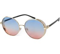 styleBREAKER Damen Runde Sonnenbrille mit getönten Polycarbonat Gläsern und Glitzer Side Shield, Metall Rahmen 09020120, Farbe:Gestell Gold/Glas Blau-Rosa Verlauf