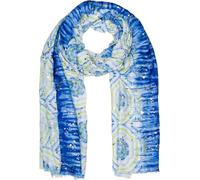 styleBREAKER Damen Schal Batik Muster mit Metallic Streifen, Leichtes Boho Style Tuch mit kurzen Fransen 01016230, Farbe:Blau-Grün