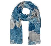 styleBREAKER Damen Schal Ginkgo Leaves Blätter Muster, Blau-Weiß