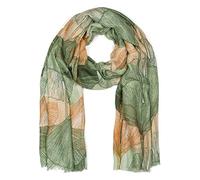 styleBREAKER Damen Schal Ginkgo Leaves Blätter Muster, Grün-Braun