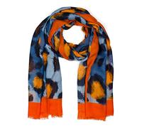 styleBREAKER Damen Schal mit Abstraktem Oversize Leo Print und kurzen Fransen, leichtes Tuch, Stola 01016207, Farbe:Orange-Blau