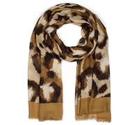 styleBREAKER Damen Schal mit Abstraktem Oversize Leo Print und kurzen Fransen, leichtes Tuch, Stola 01016207, Farbe:Braun-Beige