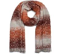 styleBREAKER Damen Schal mit Streifen Web Muster, Pailletten und kurzen Fransen, Winter, Stola 01017114, Farbe:Orange-Dunkelrot-Hellgrau