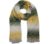 styleBREAKER Damen Schal mit Streifen Web Muster, Pailletten und kurzen Fransen, Winter, Stola 01017114, Farbe:Gelb-Dunkelgrün-Hellgrau