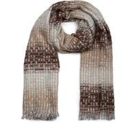styleBREAKER Damen Schal mit Streifen Web Muster, Pailletten und kurzen Fransen, Winter, Stola 01017114, Farbe:Braun-Beige-Hellgrau