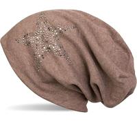 Beanie STYLEBREAKER "Beanie Mütze mit Strass Nieten Stern", Herren, grau (taupe meliert), Obermaterial: 100% Viskose CV., Modisch, Mützen Beanie (69186940-0) taupe meliert