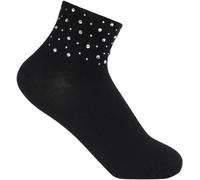 styleBREAKER Damen Socken mit Strass Applikation am Bund, Größe 35-41 EU / 5-9 US / 4-7 UK, Söckchen Glitzersteine 08030014, Farbe:Schwarz