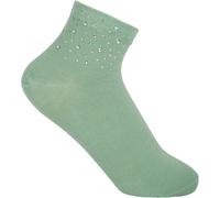 styleBREAKER Damen Socken mit Strass Applikation am Bund, Größe 35-41 EU / 5-9 US / 4-7 UK, Söckchen Glitzersteine 08030014, Farbe:Lindgrün