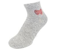 styleBREAKER Damen Socken mit Strass Kirschen Applikation | knöchellang mit Elastikbund | weicher Baumwoll-Mix | One Size 36-41 EU, Farbe:Grau meliert