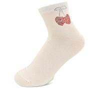 styleBREAKER Damen Socken mit Strass Kirschen Applikation | knöchellang mit Elastikbund | weicher Baumwoll-Mix | One Size 36-41 EU, Farbe:Beige