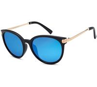 styleBREAKER Damen Sonnenbrille in Katzenaugen Cat-Eye Form, Kunststoff Vollrand Gestell und Metall Bügel 09020073, Farbe:Gestell Schwarz-Gold/Glas Blau verspiegelt