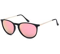 styleBREAKER Damen Sonnenbrille mit ovalen Gläsern und Metallbügeln | Kunststoffrahmen mit UV400 Schutz | Sommerbrille mit Verlauf oder Spiegelglas, Gestell Schwarz/Glas Pink verspiegelt