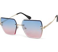 styleBREAKER Damen Sonnenbrille ohne Rahmen mit eckigen Polycarbonat Gläsern und Diamantschliff | UV400 Verlaufstönung | Metallbügel verstellbare Nasenpads, Gestell Gold/Glas Blau-Rosa Verlauf
