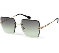 styleBREAKER Damen Sonnenbrille ohne Rahmen mit eckigen Polycarbonat Gläsern und Diamantschliff | UV400 Verlaufstönung | Metallbügel verstellbare Nasenpads, Gestell Gold/Glas Grün Verlauf