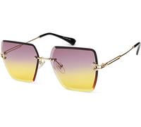 styleBREAKER Damen Sonnenbrille ohne Rahmen mit eckigen Polycarbonat Gläsern und Diamantschliff | UV400 Verlaufstönung | Metallbügel verstellbare Nasenpads, Gestell Gold/Glas Violett-Gelb Verlauf