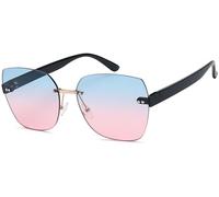 styleBREAKER Damen Sonnenbrille Rahmenlos mit getönten Rechteckigen Polycarbonat Gläsern, Kunststoff Bügeln 09020145, Farbe:Gestell Schwarz/Glas Blau-Rose Verlauf