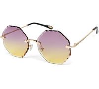 styleBREAKER Damen Sonnenbrille Rund Diamantschliff, Gold/Violett-Gelb