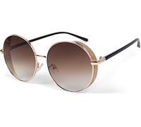 styleBREAKER Damen Sonnenbrille Rund Side Shield Glitzer, Gold/Braun