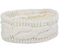 styleBREAKER Damen Stirnband Grobstrick mit Zopfmuster und Pailletten, warmes Fleece Innenfutter, Haarband, Headband 04026002, Farbe:Creme-Weiß