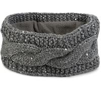 styleBREAKER Damen Stirnband Grobstrick mit Zopfmuster und Pailletten, warmes Fleece Innenfutter, Haarband, Headband 04026002, Farbe:Grau