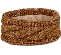 styleBREAKER Damen Stirnband Grobstrick mit Zopfmuster und Pailletten, warmes Fleece Innenfutter, Haarband, Headband 04026002, Farbe:Braun