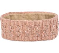 styleBREAKER Damen Stirnband mit Zopfmuster und Strass, weiches Fleece Innenfutter, Haarband, Headband 04026001, Farbe:Rose