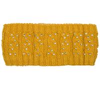 styleBREAKER Damen Stirnband mit Zopfmuster und Strass, weiches Fleece Innenfutter, Haarband, Headband 04026001, Farbe:Curry
