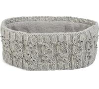 styleBREAKER Damen Stirnband mit Zopfmuster und Strass, weiches Fleece Innenfutter, Haarband, Headband 04026001, Farbe:Hellgrau
