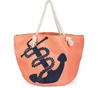 styleBREAKER Damen Strandtasche Anker Print 57x33x32cm | Reißverschluss. Kordelhenkel 66cm. Baumwollanteil. Hauptfach groß. maritim bedruckt. viel Stauraum.