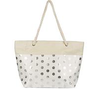 styleBREAKER Damen Strandtasche Metallic Punkte Print | 56x38x17 cm großes Hauptfach mit Reißverschluss. 84 cm lange bequeme Kordelgriffe. Inkl. kleinem Seitenfach für Handys.