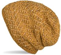 Strickmütze STYLEBREAKER "Strick Beanie Mütze mit Pailletten", Damen, gelb (curry), 85% Polyacryl PAN. 15% Polyamid PA., Modisch, Mützen Strickmütze (26897643-0) curry