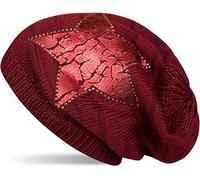 Strickmütze STYLEBREAKER "Feinstrick Beanie mit Stern und Strass", Damen, rot (bordeaux, rot, rot), Obermaterial: 100% Viskose CV., Modisch, Mützen Strickmütze (76691432-0) bordeaux, rot, rot