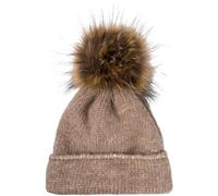 styleBREAKER Damen Strick Bommelmütze Einfarbig mit Pailletten und Fleece Futter, Winter Fellbommel Mütze, Strickmütze 04024210, Farbe:Braun