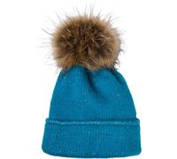 styleBREAKER Damen Strick Bommelmütze Einfarbig mit Pailletten und Fleece Futter, Winter Fellbommel Mütze, Strickmütze 04024210, Farbe:Petrol