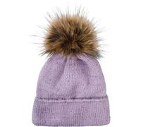 styleBREAKER Damen Strick Bommelmütze Einfarbig mit Pailletten und Fleece Futter, Winter Fellbommel Mütze, Strickmütze 04024210, Farbe:Flieder