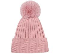 Bommelmütze STYLEBREAKER "Strick Bommelmütze mit Rippen Muster", Damen, rosa (altrose), 80% Viskose CV. 20% Polyacryl PAN., Modisch, Mützen (33222913-0) altrose