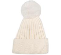 Bommelmütze STYLEBREAKER "Strick Bommelmütze mit Rippen Muster", Damen, weiß (creme, weiß), 80% Viskose CV. 20% Polyacryl PAN., Modisch, Mützen (82901339-0) creme, weiß