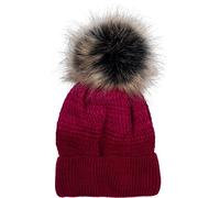 styleBREAKER Damen Strick Bommelmütze mit Farbverlauf und Fleece Futter, Winter Fellbommel Mütze, Strickmütze 04024205, Farbe:Bordeaux-Pink