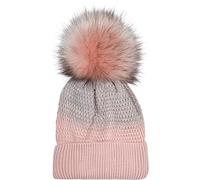 styleBREAKER Damen Strick Bommelmütze mit Farbverlauf und Fleece Futter, Winter Fellbommel Mütze, Strickmütze 04024205, Farbe:Rose-Grau
