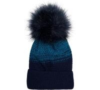 styleBREAKER Damen Strick Bommelmütze mit Farbverlauf und Fleece Futter, Winter Fellbommel Mütze, Strickmütze 04024205, Farbe:Schwarz-Petrol